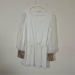 Charming Charlie white blouse with gold sequin cuffs on long sleeve large ladies